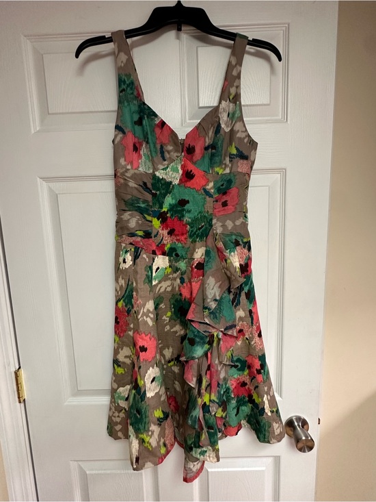 Nanette Lepore Dresses & Skirts - Nanette Lepore Taupe Dress with Green and Pink Floral Print